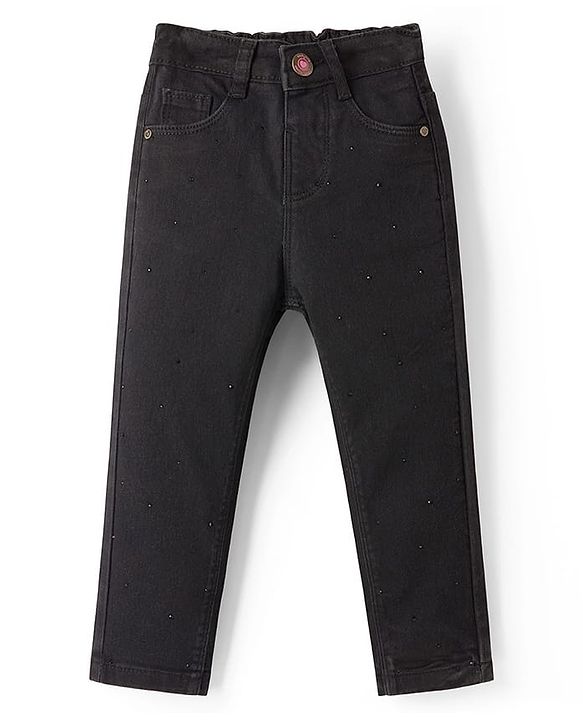 Babyhug Denim Washed  Full Length Jeans With Stretch - Black