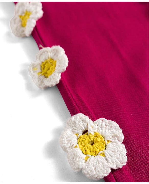 Babyhug Cotton Looper Knit Full Length Lounge Pant With Floral Applique - Maroon
