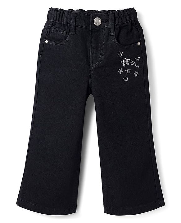 Babyhug Denim Full Length Washed Jeans With Stretch - Black