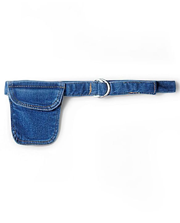 Babyhug Full Length Denim Jeans with Stretch Belt & Floral Embroidery - Blue