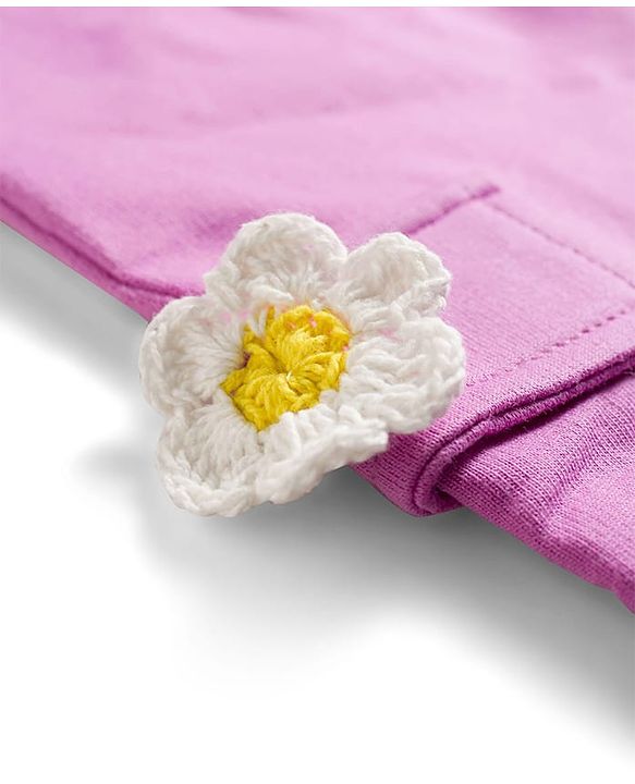 Babyhug Cotton Looper Knit Full Length Lounge Pant with Floral Applique - Pink