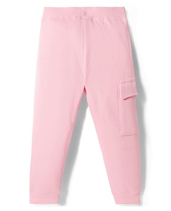 Babyhug Cotton Looper Knit Full Length Lounge Pant With Text Print - Pink