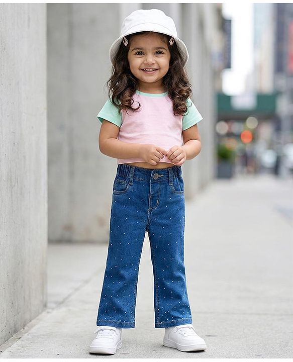 Babyhug Denim Embellished Full Length Jeans With Stretch - Jeans