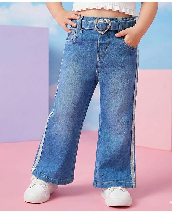 Babyhug Denim Full Length Washed Jeans With Stretch - Blue