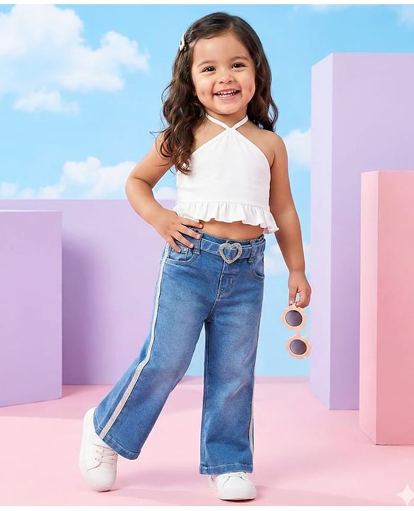 Babyhug Denim Full Length Washed Jeans With Stretch - Blue