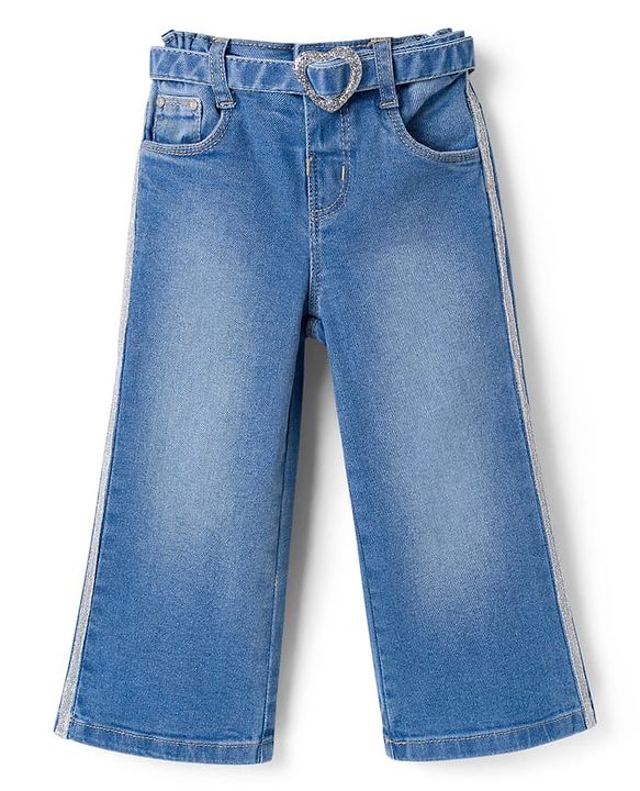 Babyhug Denim Full Length Washed Jeans With Stretch - Blue