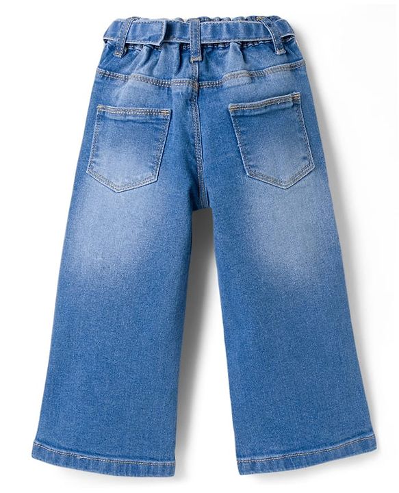Babyhug Denim Full Length Washed Jeans With Stretch - Blue