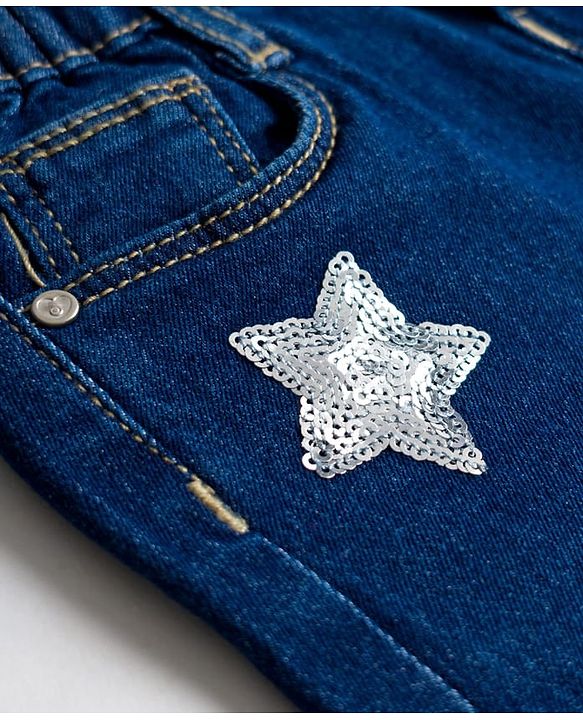 Babyhug Full Length Denim Jeans with Sequin Detailing - Blue