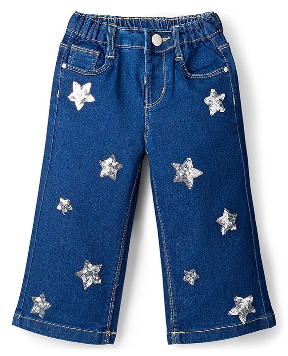 Babyhug Full Length Denim Jeans with Sequin Detailing - Blue