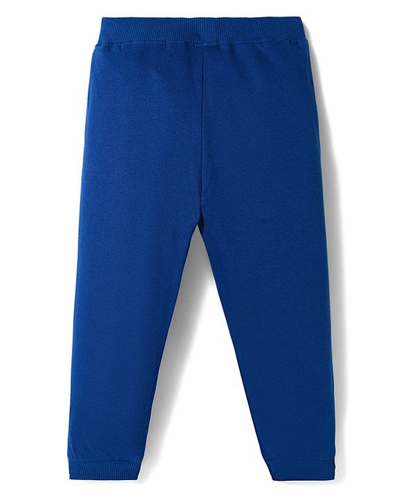Babyhug Cotton Looper Knit Full Length Joggers Pant With Floral Print - Navy Blue