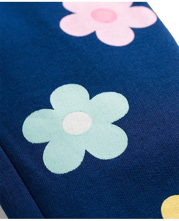 Babyhug Cotton Looper Knit Full Length Joggers Pant With Floral Print - Navy Blue