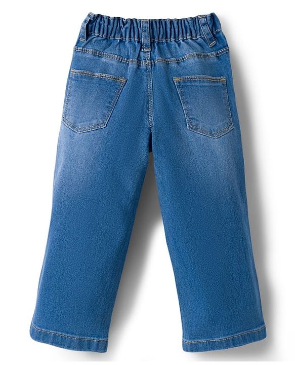 Babyhug Full Length Denim Jeans with Stretch & Floral Embroidery - Blue