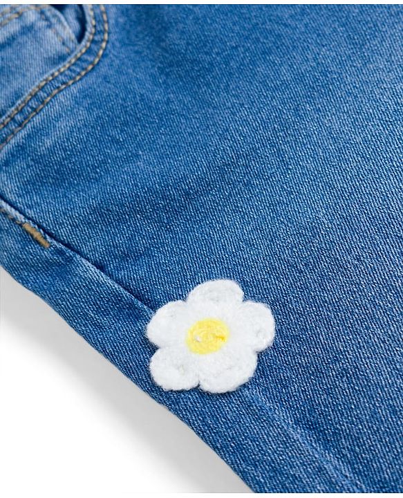 Babyhug Full Length Denim Jeans with Stretch & Floral Embroidery - Blue