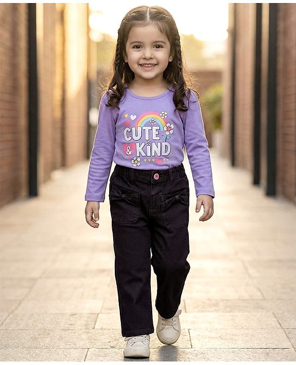 Babyhug Denim Full Length Washed Jeans With Stretch - Black