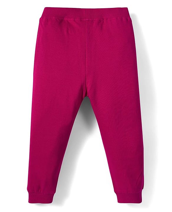 Babyhug Cotton Looper Knit Full Length Lounge Pant with Butterfly Print - Maroon