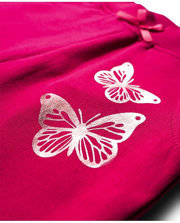 Babyhug Cotton Looper Knit Full Length Lounge Pant with Butterfly Print - Maroon