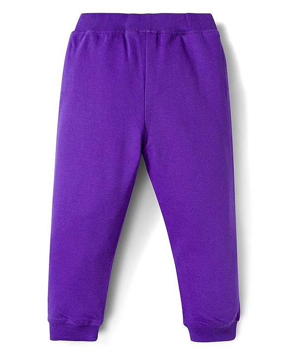 Babyhug Cotton Looper Knit Full Length Lounge Pant with Butterfly Print - Purple