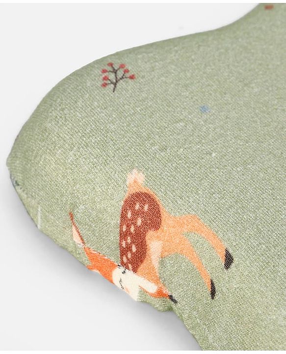 Babyhug Premium Bear Shape Memory Foam Pillow Woodland Print - Green| Infant Head Shaping Cushion| Firm & Supportive Design| Soft Breathable Fabric| Prevents Flat Head| Washable & Travel Friendly