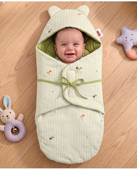 Babyhug Premium 100% Cotton Bear Shaped Carry Nest Cum Sleeping Bag for Babies - Beige - Woodland Theme| Soft Cotton| Snug Wrap Design| Easy-Access| 04 Months Babies| Newborn Essential