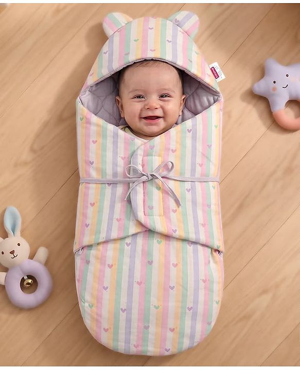 Babyhug Premium 100% Cotton Bear Shaped Carry Nest Cum Sleeping Bag for Babies - Beige - Woodland Theme| Soft Cotton| Snug Wrap Design| Easy-Access| 04 Months Babies| Newborn Essential