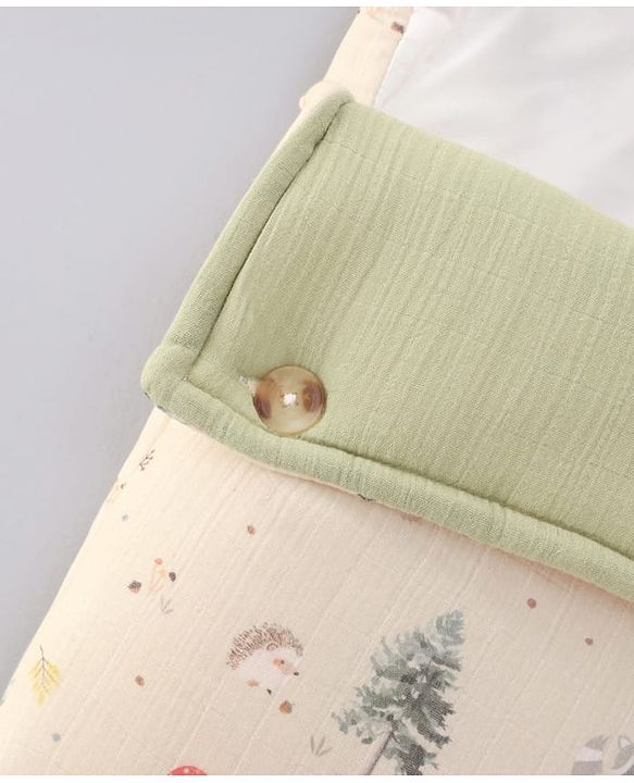 Babyhug Premium 100% Cotton Muslin Sleeping Bag - Woodland Print - Beige| Breathable Baby Sleep Sack| Hooded Swaddle Wrap| Easy Button Closure| Soft Lightweight| New Born Essential