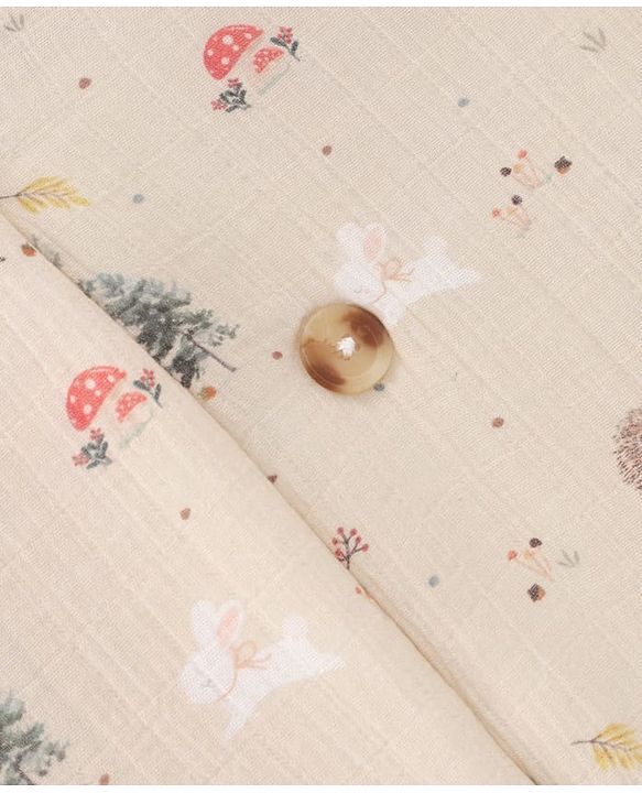 Babyhug Premium 100% Cotton Muslin Sleeping Bag - Woodland Print - Beige| Breathable Baby Sleep Sack| Hooded Swaddle Wrap| Easy Button Closure| Soft Lightweight| New Born Essential