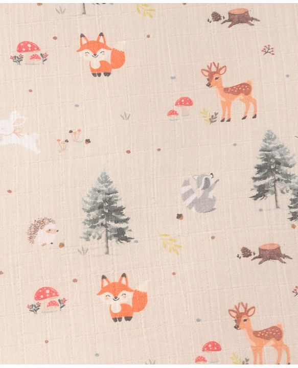 Babyhug Premium 100% Cotton Muslin Sleeping Bag - Woodland Print - Beige| Breathable Baby Sleep Sack| Hooded Swaddle Wrap| Easy Button Closure| Soft Lightweight| New Born Essential