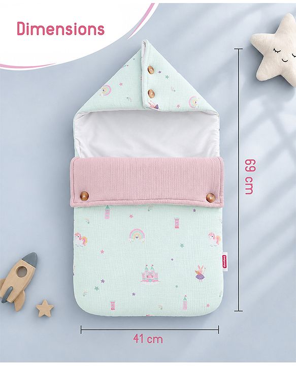 Babyhug Premium 100% Cotton Muslin Sleeping Bag - Woodland Print - Beige| Breathable Baby Sleep Sack| Hooded Swaddle Wrap| Easy Button Closure| Soft Lightweight| New Born Essential
