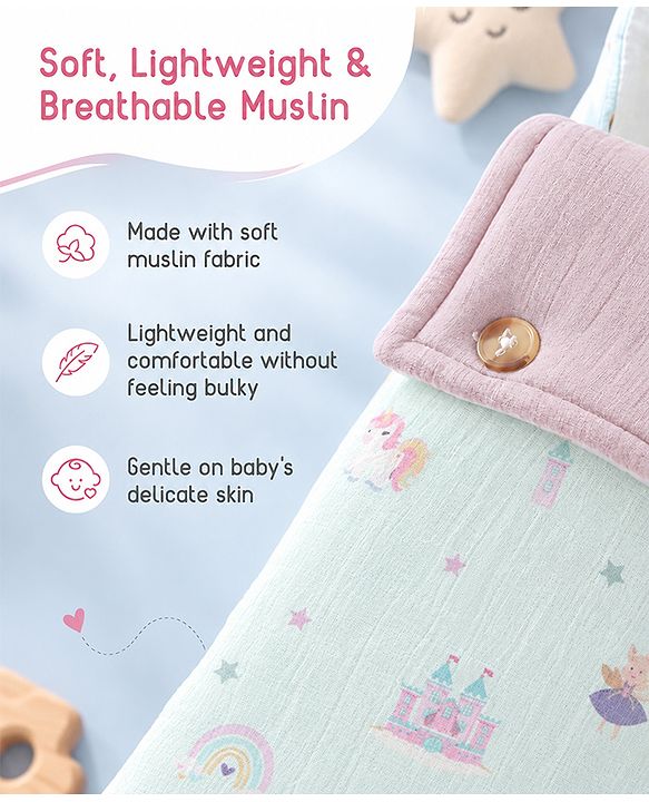Babyhug Premium 100% Cotton Muslin Sleeping Bag - Woodland Print - Beige| Breathable Baby Sleep Sack| Hooded Swaddle Wrap| Easy Button Closure| Soft Lightweight| New Born Essential