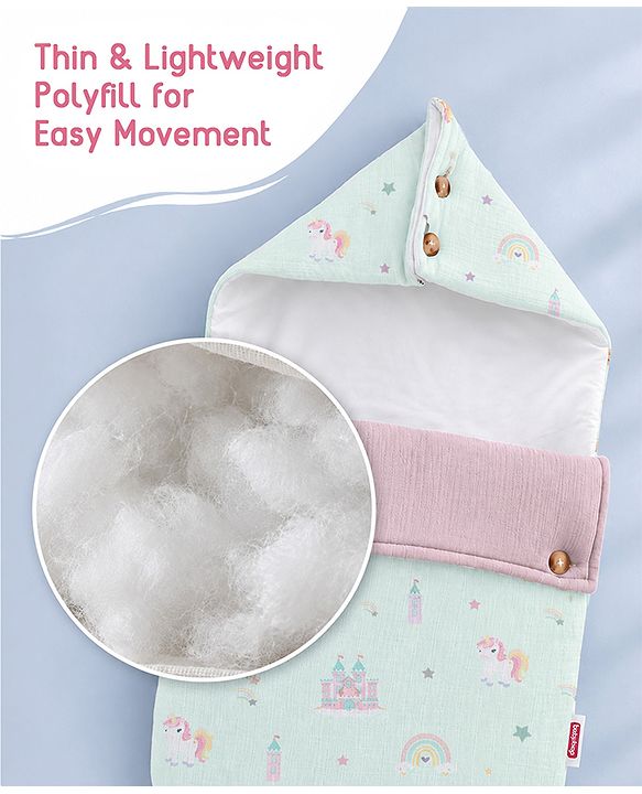 Babyhug Premium 100% Cotton Muslin Sleeping Bag - Woodland Print - Beige| Breathable Baby Sleep Sack| Hooded Swaddle Wrap| Easy Button Closure| Soft Lightweight| New Born Essential