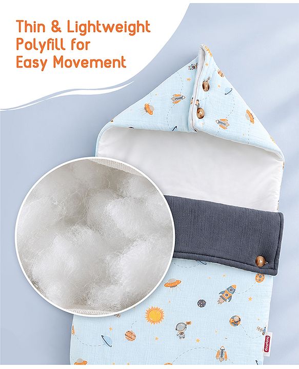 Babyhug Premium 100% Cotton Muslin Sleeping Bag - Woodland Print - Beige| Breathable Baby Sleep Sack| Hooded Swaddle Wrap| Easy Button Closure| Soft Lightweight| New Born Essential