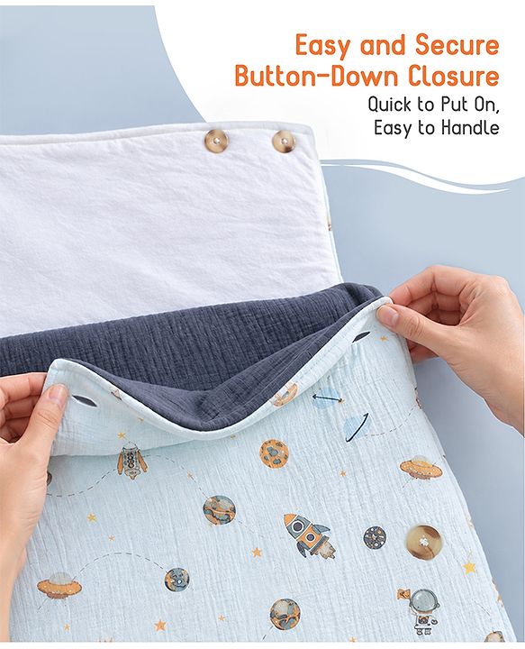 Babyhug Premium 100% Cotton Muslin Sleeping Bag - Woodland Print - Beige| Breathable Baby Sleep Sack| Hooded Swaddle Wrap| Easy Button Closure| Soft Lightweight| New Born Essential