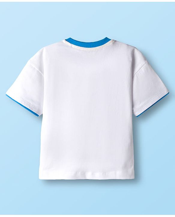 Babyhug Cotton Knit Half Sleeves T-Shirt With Text Embriodery - White
