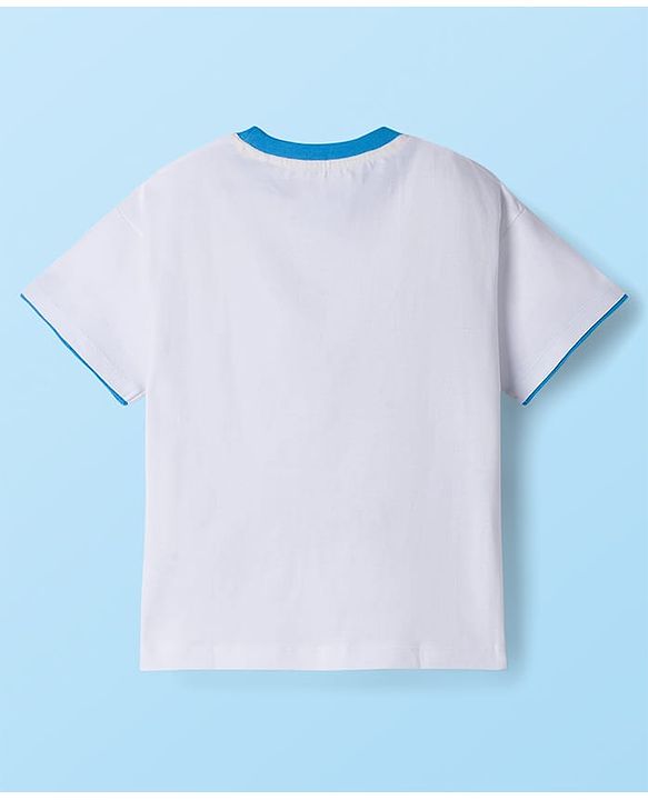 Babyhug Cotton Knit Half Sleeves T-Shirt With Text Embriodery - White