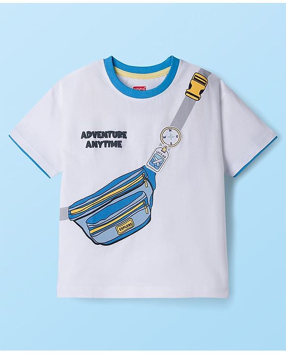 Babyhug Cotton Knit Half Sleeves T-Shirt With Text Embriodery - White