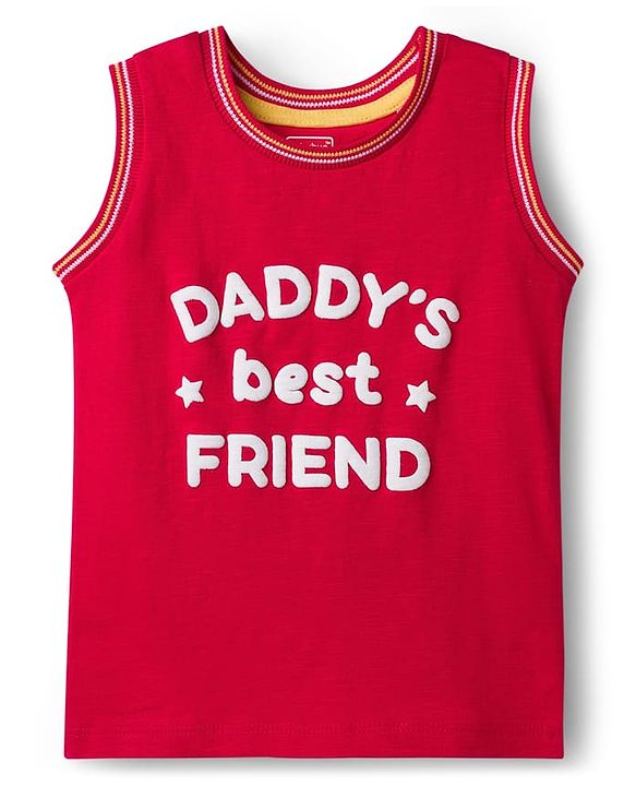 Babyhug Cotton Knit Sleeveless Tank T-Shirt with Text Print Pack of 3 - Red Yellow & Blue