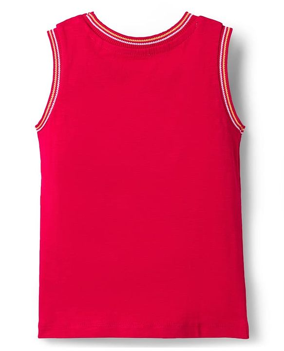 Babyhug Cotton Knit Sleeveless Tank T-Shirt with Text Print Pack of 3 - Red Yellow & Blue