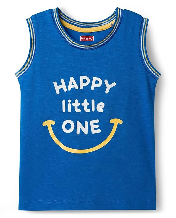 Babyhug Cotton Knit Sleeveless Tank T-Shirt with Text Print Pack of 3 - Red Yellow & Blue