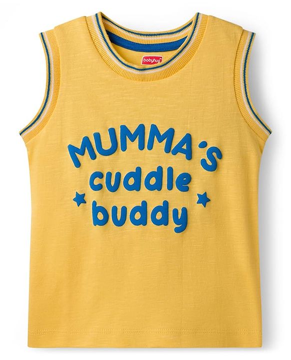 Babyhug Cotton Knit Sleeveless Tank T-Shirt with Text Print Pack of 3 - Red Yellow & Blue