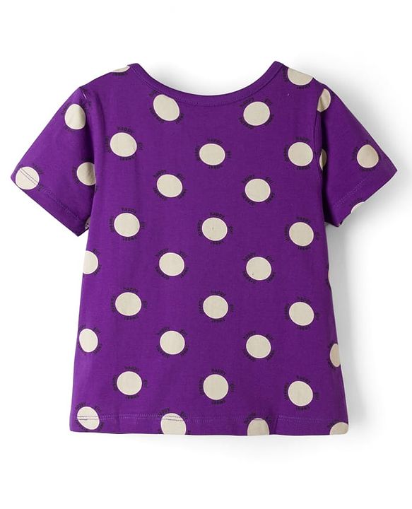 Pine Kids Single Jersey Knit Half Sleeves Co-ords Top & Pajama Night Suit with Polka Dot Print - Purple
