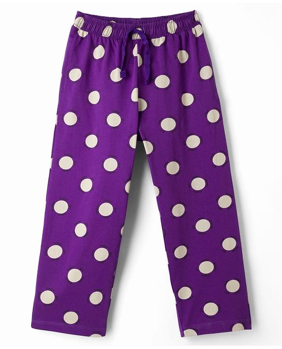 Pine Kids Single Jersey Knit Half Sleeves Co-ords Top & Pajama Night Suit with Polka Dot Print - Purple