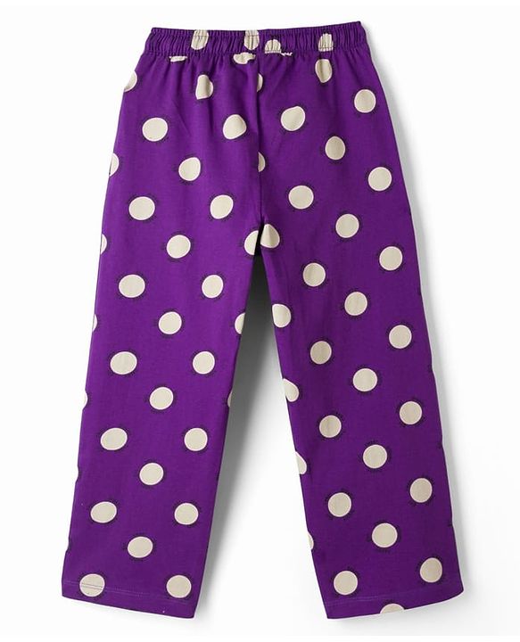 Pine Kids Single Jersey Knit Half Sleeves Co-ords Top & Pajama Night Suit with Polka Dot Print - Purple