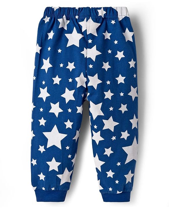 Babyhug Cotton Knit Full Sleeves T-Shirt & Pyjama Night Suit With Tiger Astronaut Print - Red & Blue
