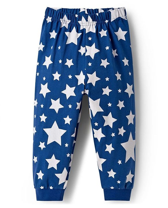 Babyhug Cotton Knit Full Sleeves T-Shirt & Pyjama Night Suit With Tiger Astronaut Print - Red & Blue
