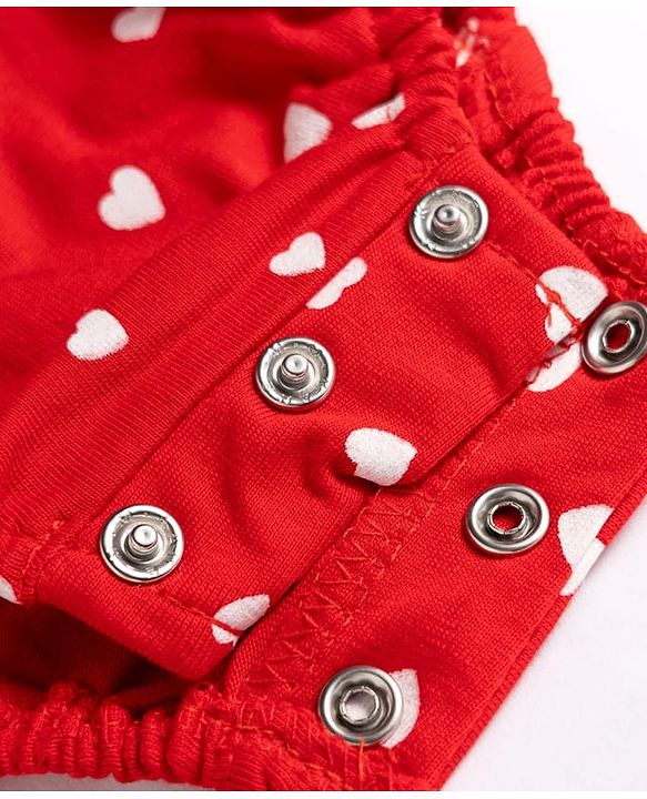 Babyhug 100% Cotton Knit Frill Sleeves Onesie with Headband Heart Print & Bow Applique - Red & White