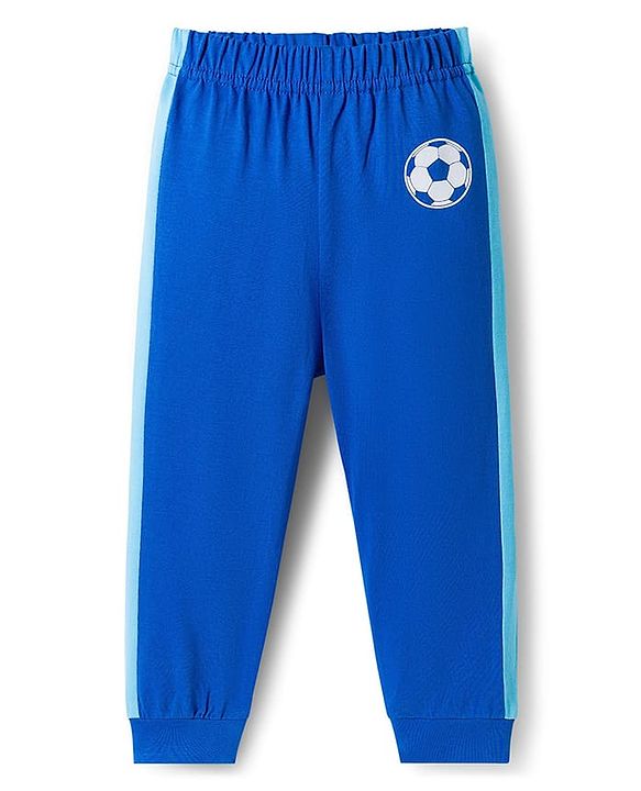 Babyhug Cotton Knit Raglan Full Sleeves Football Theme Printed T-Shirt & Pyjama Night Suit - White & Blue