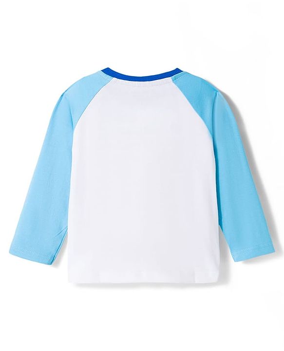 Babyhug Cotton Knit Raglan Full Sleeves Football Theme Printed T-Shirt & Pyjama Night Suit - White & Blue