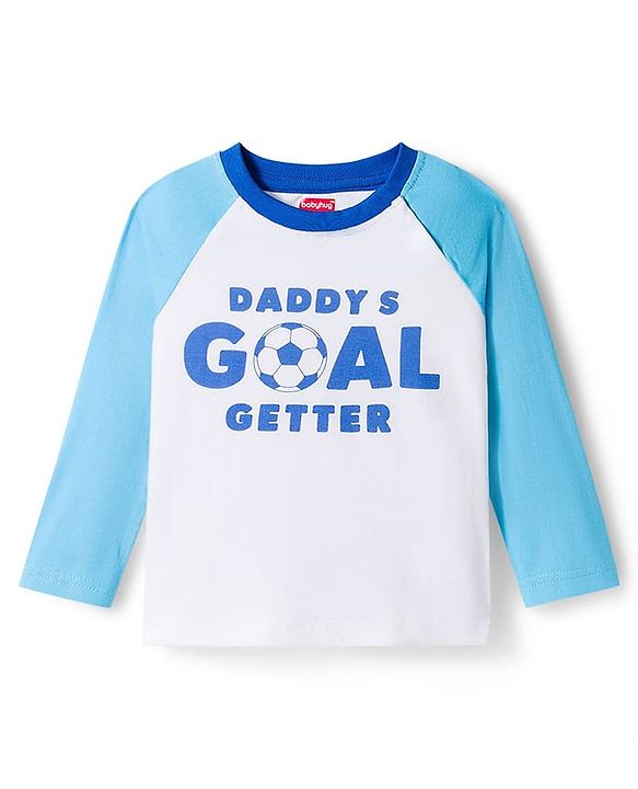 Babyhug Cotton Knit Raglan Full Sleeves Football Theme Printed T-Shirt & Pyjama Night Suit - White & Blue