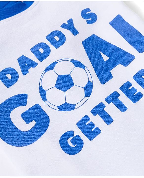 Babyhug Cotton Knit Raglan Full Sleeves Football Theme Printed T-Shirt & Pyjama Night Suit - White & Blue
