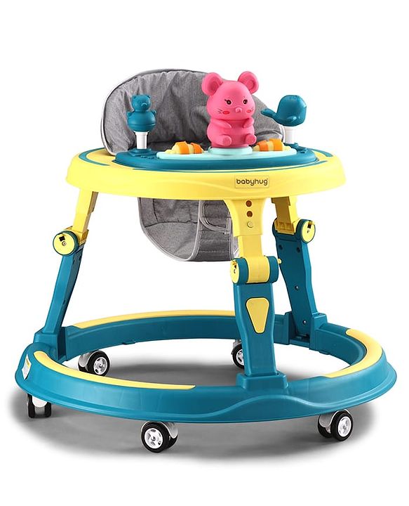 Babyhug 360° Joy Baby Walker with Convertible Feeding & Musical Toy Tray - Pink| Adjustable Height| Compact Fold| Activity cum Push Walker| Smooth Swivel Wheels| Padded Cushion Seat